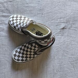 Vans Kids Slip-On Checkerboard Sneakers in Gray and White